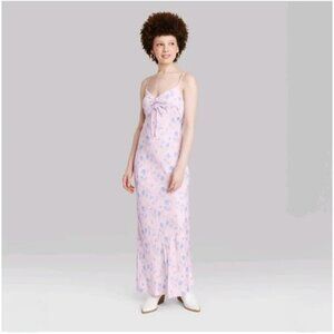 Wild Fable Women's Ruched Front Maxi Slip Dress in Pink Floral NEW!